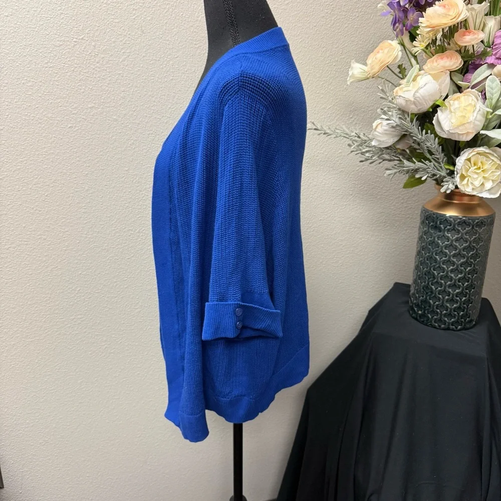 Allison Daley Plus 2X Royal Blue Open Front Knit Cardigan Lightweight Layer - Picture 2 of 7